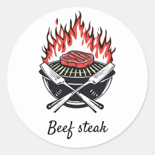 Sticker Rond Barbecue sur mesure Boeuf steak Mariage Repas Choi (Devant)