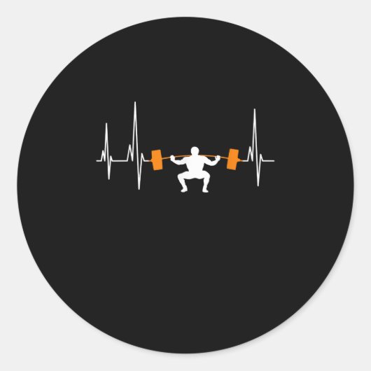 Sticker Rond Barbell Weightlifting Heartbeat Bodybuilding (Devant)