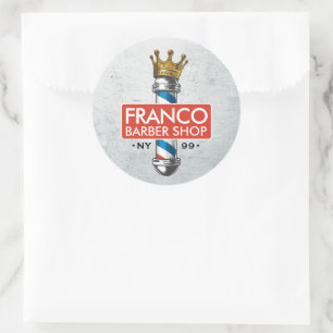 Sticker Rond Barber Hair Shop King Crown Barber Pole Hair Salon