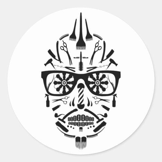 Sticker Rond barbershop calavera (Devant)