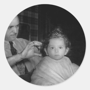 Sticker Rond Barbier - Première Coupe de Cheveux