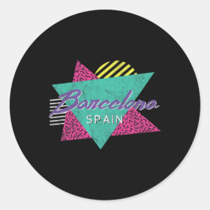 Sticker Rond Barcelone Espagne Vintage Rétro Années 80 90 Vacan