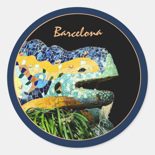 Sticker Rond Barcelone Lizard & Parc Guell, Catalogne / Gaudi (Devant)