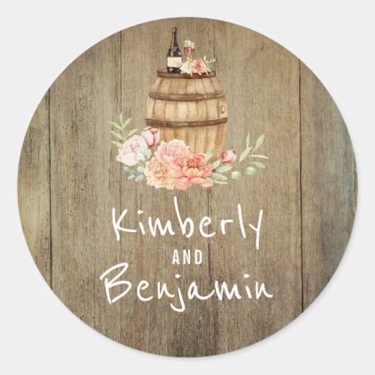 Sticker Rond Baril de vin Mariage campagnard rustique (Devant)