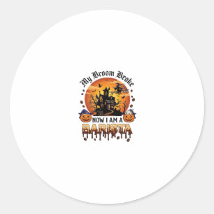 Sticker Rond Barista Balai Cassé Sorcière Halloween Café Citrou
