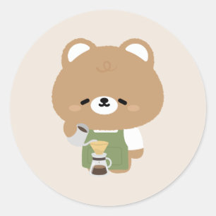 Sticker Rond Barista Ourson Mignon
