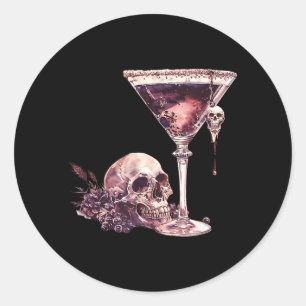 Sticker Rond Barman Verre à Martini d'Halloween Crâne Mixologue