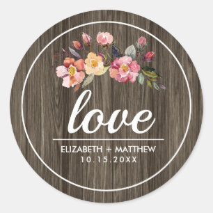 Sticker Rond Barn Wood Mariage de fleurs d'automne