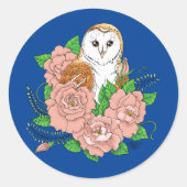 Sticker Rond Barne Chouette Fleurs roses Bleu (Devant)