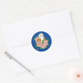 Sticker Rond Barne Chouette Fleurs roses Bleu (Enveloppe)