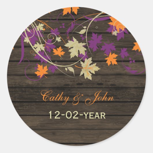 Sticker Rond Barnwood Rustic prum mariage de automne favoriser (Devant)