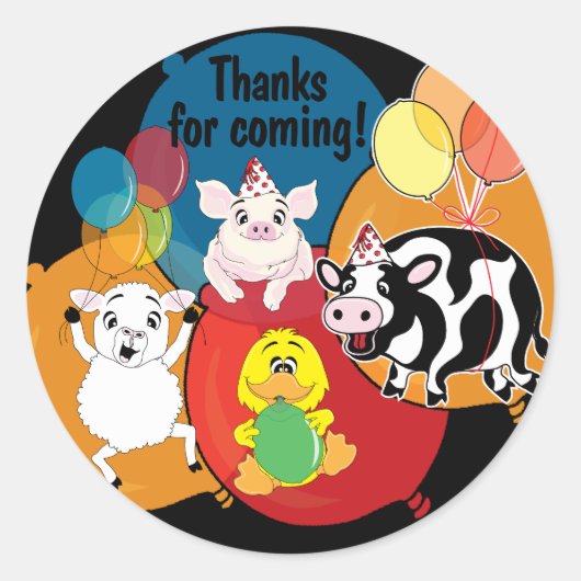 Sticker Rond Barnyard Animaux fête d'anniversaire (Devant)