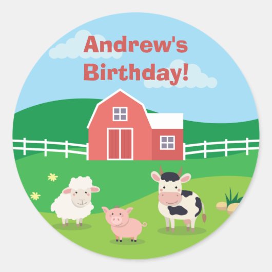 Sticker Rond Barnyard avec Animaux Anniversaire Fête Favoriser  (Devant)