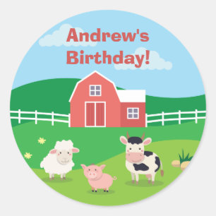 Sticker Rond Barnyard avec Animaux Anniversaire Fête Favoriser 