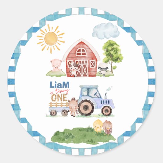 Sticker Rond Barnyard Fun 1er Anniversaire (Devant)