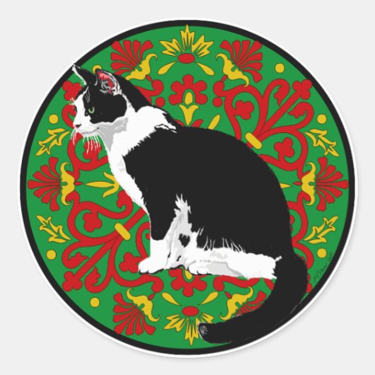 Sticker Rond Baroque Chat Smoking (Devant)
