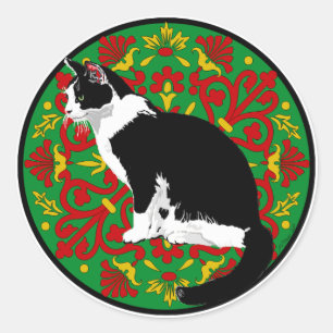 Sticker Rond Baroque Chat Smoking