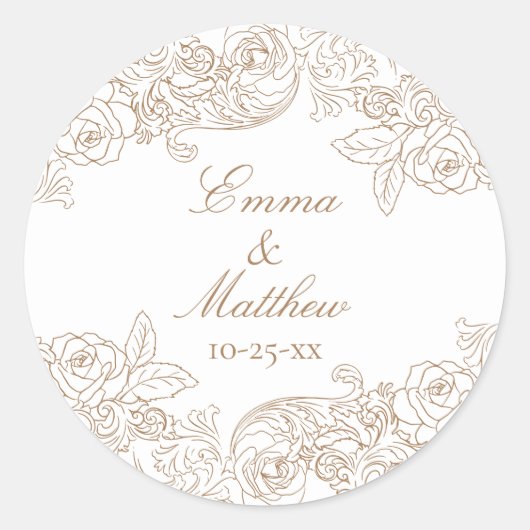 Sticker Rond Baroque Circulaire Golden Brown Logo Mariage (Devant)