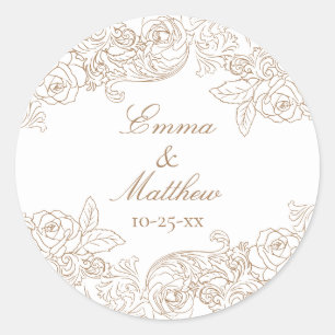 Sticker Rond Baroque Circulaire Golden Brown Logo Mariage