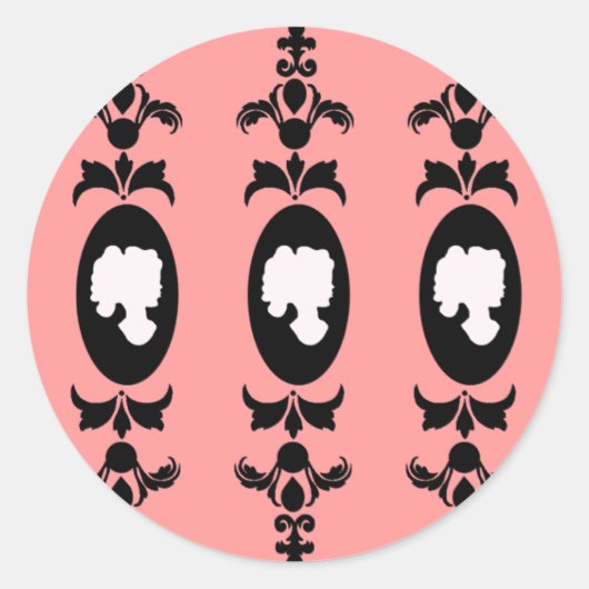 Sticker Rond Baroque Damask Cameo (Devant)