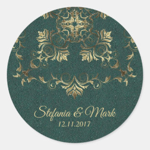 Sticker Rond Baroque d'or sur arrière - plan vert.