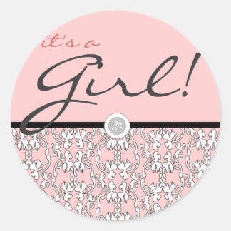 Sticker Rond Baroque en rose C'est une fille