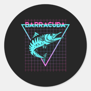 Sticker Rond Barracuda Poisson Pêche Esthétique Rétro Barracuda
