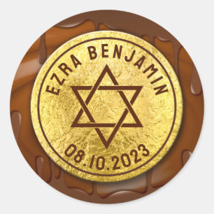 Sticker Rond Barre de chocolat Brown Gold Bar Mitzvah ou Bat Mi