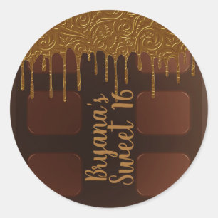 Sticker Rond Barre de chocolat Gold Drip pour fête Sweet 16