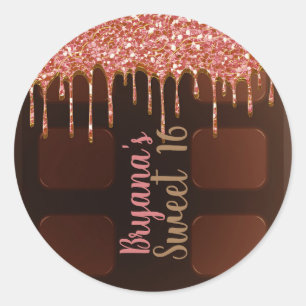 Sticker Rond Barre de chocolat rose pailleté douce 16 ans