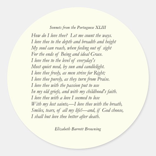 Sticker Rond Barrett Browning - Sonnets du Portugais 43 (Devant)