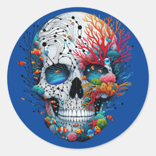 Sticker Rond Barrière de crâne océanique