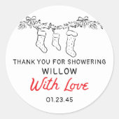 Sticker Rond Bas tirés à la main Joyeux petit Baby shower (Devant)