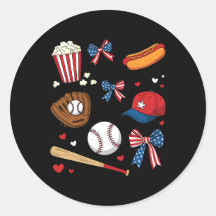 Sticker Rond Base de baseball 4 juillet Coquette Bow féminin