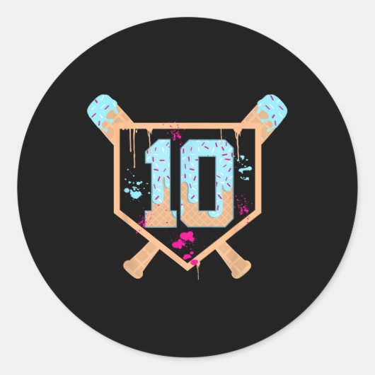 Sticker Rond Baseball 10 Ans Crème Glace Drip 10e Anniversaire (Devant)