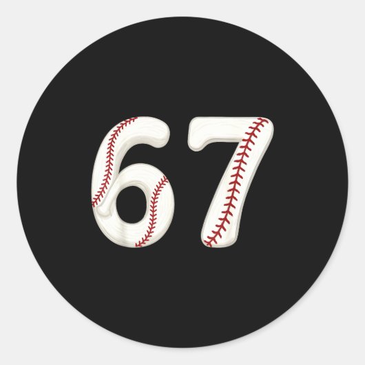 Sticker Rond Baseball 67 Number Funny Six Seven Gen Alpha Meme  (Devant)