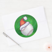 Sticker Rond Baseball à Santa Hat sur Green (Enveloppe)