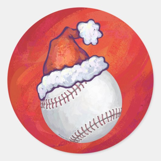Sticker Rond Baseball avec Santa Hat sur Rouge (Devant)