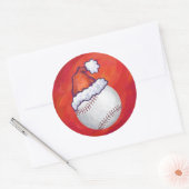 Sticker Rond Baseball avec Santa Hat sur Rouge (Enveloppe)