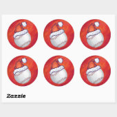 Sticker Rond Baseball avec Santa Hat sur Rouge (Feuille)