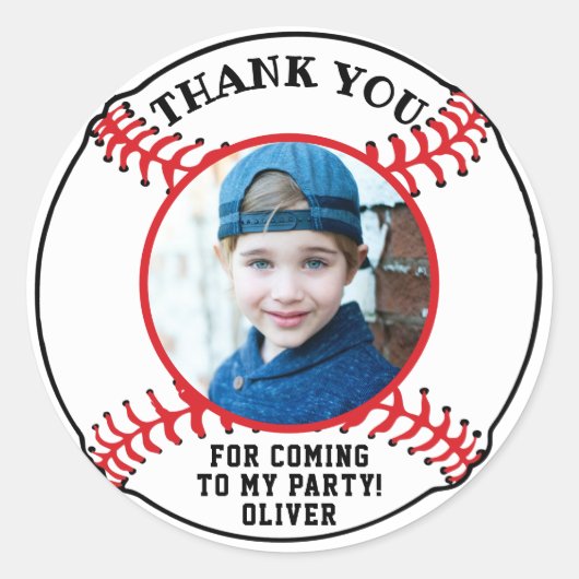 Sticker Rond Baseball Ball Kids Photo Anniversaire Merci (Devant)