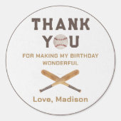 Sticker Rond Baseball Boy Anniversaire Merci (Devant)
