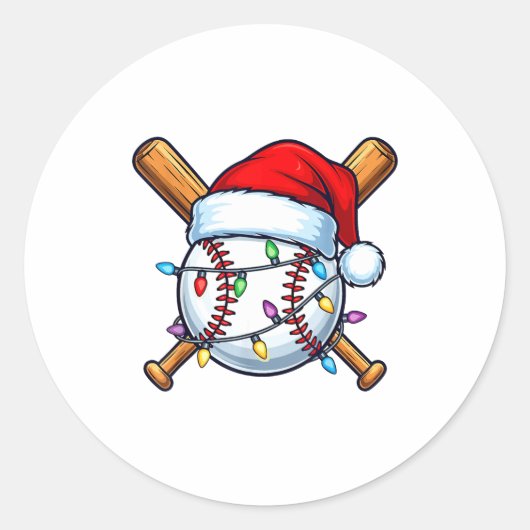 Sticker Rond Baseball Christmas Lights Santa Christmas Baseball (Devant)