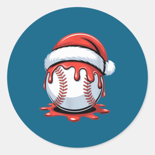 Sticker Rond Baseball Christmas Santa Hat Dripng Festive Holida (Devant)