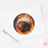 Sticker Rond Baseball de texte personnalisé en feu (Enveloppe)