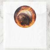 Sticker Rond Baseball de texte personnalisé en feu (Sac)