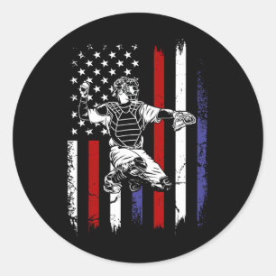 Sticker Rond Baseball Drapeau Américain Patriotique Receveur 4 