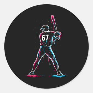 Sticker Rond Baseball Drip 6 7 Numéro 67 Six Sept Mème Hommes