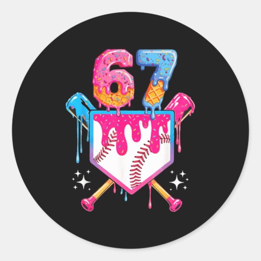 Sticker Rond Baseball Drip Number 67 Player Or 67th Birthday (Devant)