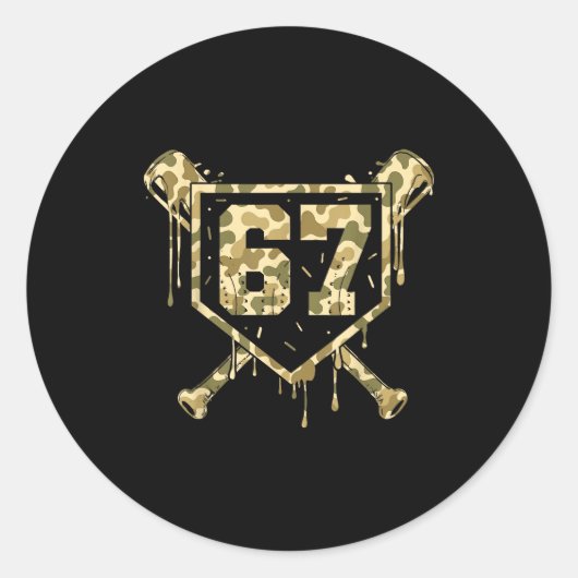 Sticker Rond Baseball Ice Cream Drip Camo Number 67 Player 67th (Devant)
